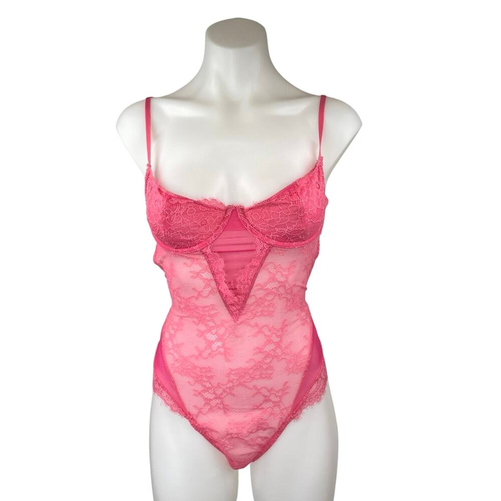 Lovers + Friends Ariella Pink Lace Mesh Sleeveless Cami Camisole Bodysuit Top M